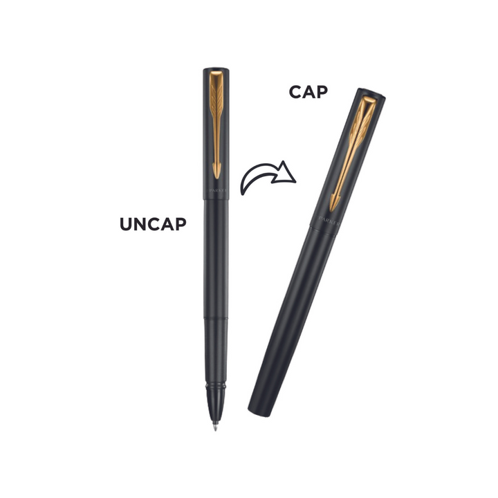 Parker Vector XL Rollerball Pen - Black with Gold Trim — writing at an angle