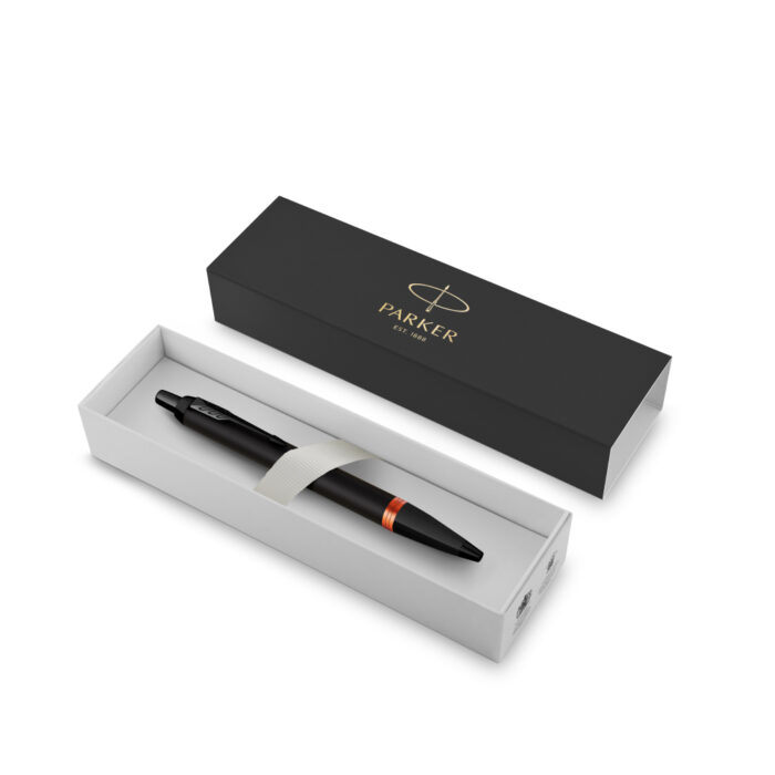 Parker IM PROFESSIONALS Vibrant Ring BT Ballpoint Pen Flame Orange — flat lay