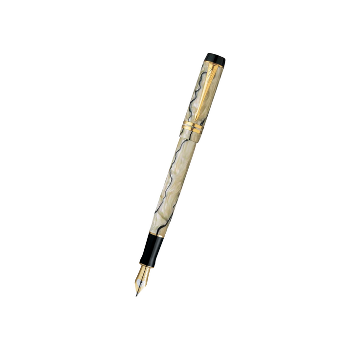 Parker Duofold Demi Pearl Black PT Fountain Pen - Medium Nib — capped