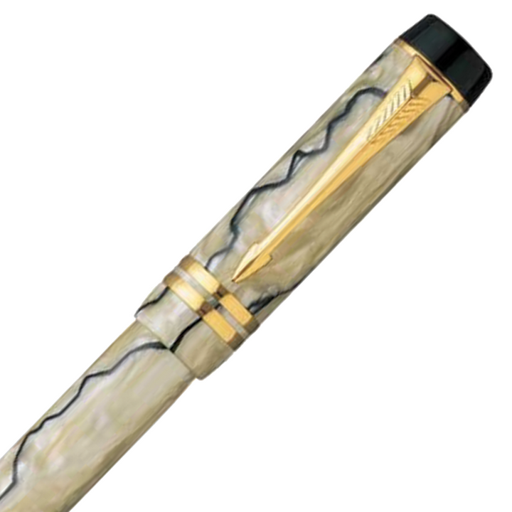 Parker Duofold Demi Pearl Black PT Fountain Pen - Medium Nib — with packaging