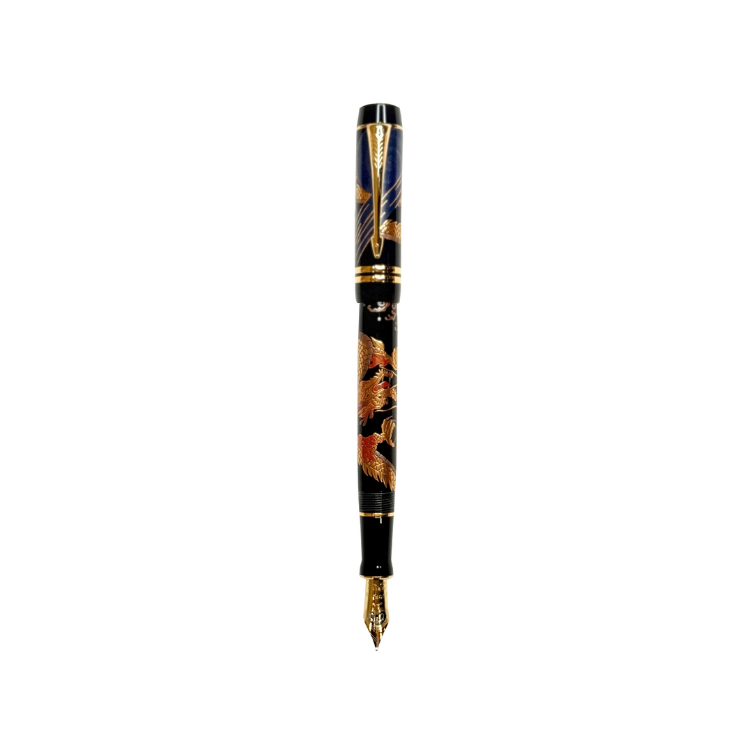 Parker Duofold Golden Dragon Makie Fountain Pen - Medium Nib (FPD 2024) — uncapped with cap posted