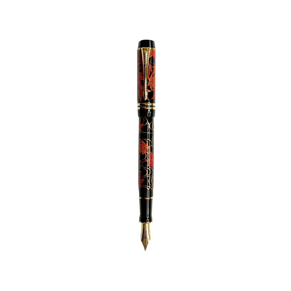 Parker Duofold Makie "The Maple Tree" Fountain Pen - Medium Nib (FPD 2024) — uncapped with cap posted