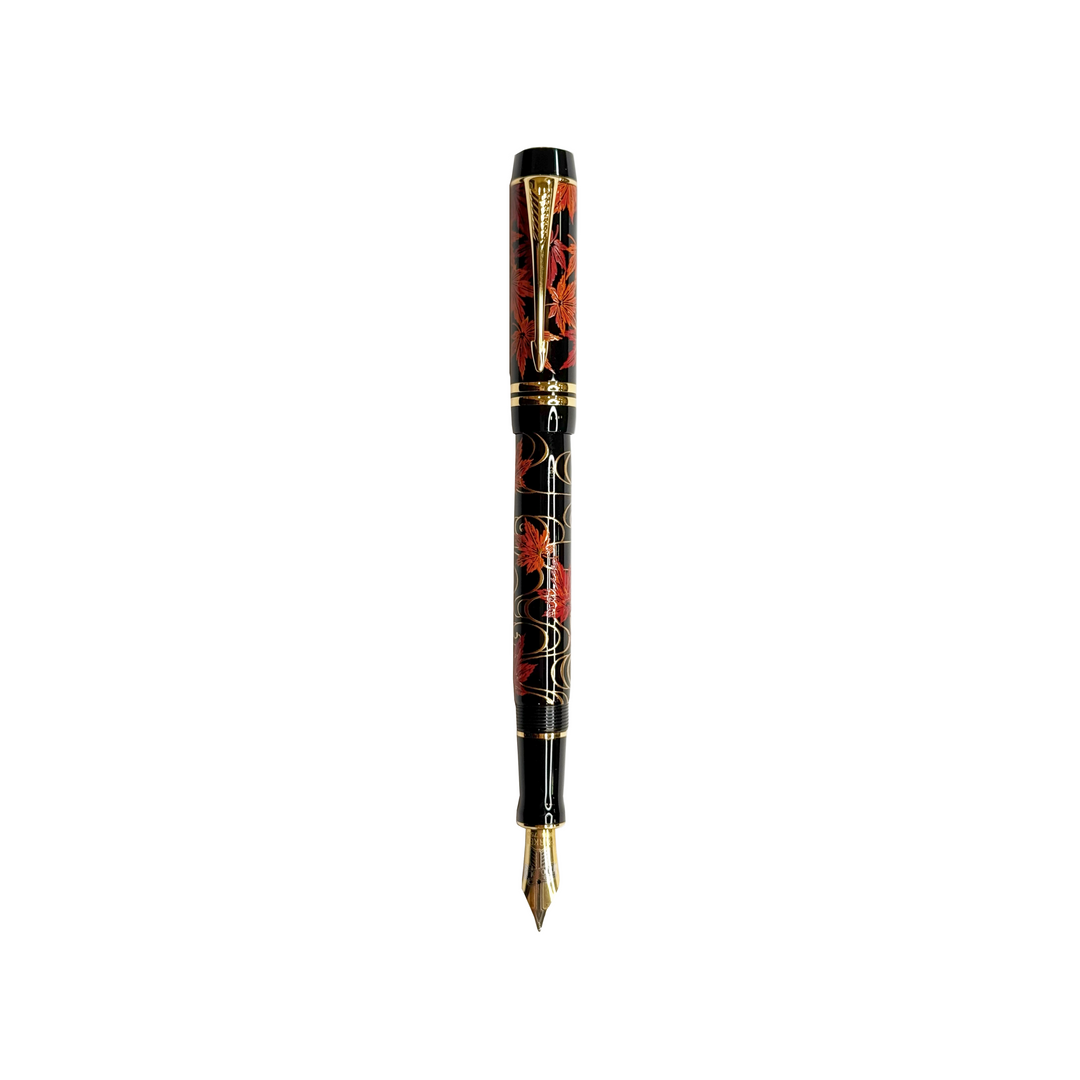 Parker Duofold Makie "The Maple Tree" Fountain Pen - Medium Nib (FPD 2024) — uncapped with cap posted