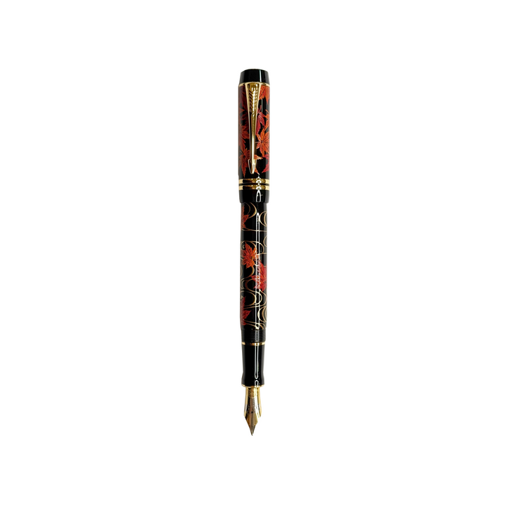 Parker Duofold Makie "The Maple Tree" Fountain Pen - Medium Nib (FPD 2024) — uncapped with cap posted