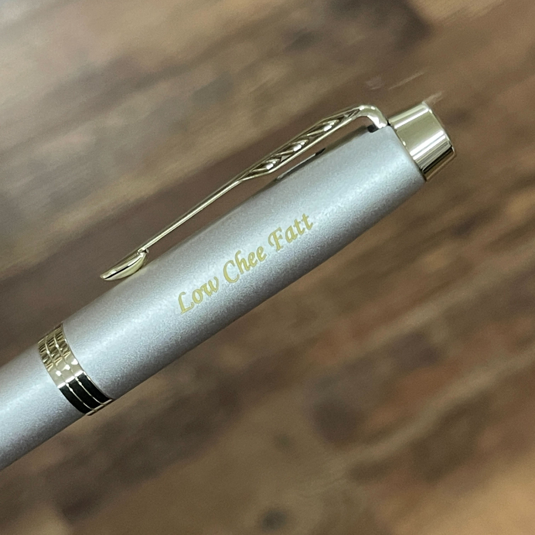 Parker IM Monochrome Champagne GT Rollerball Pen with Leather Key Hook Gift Set — Parker gift set — curated stationery gift bundle, from Cityluxe Singapore