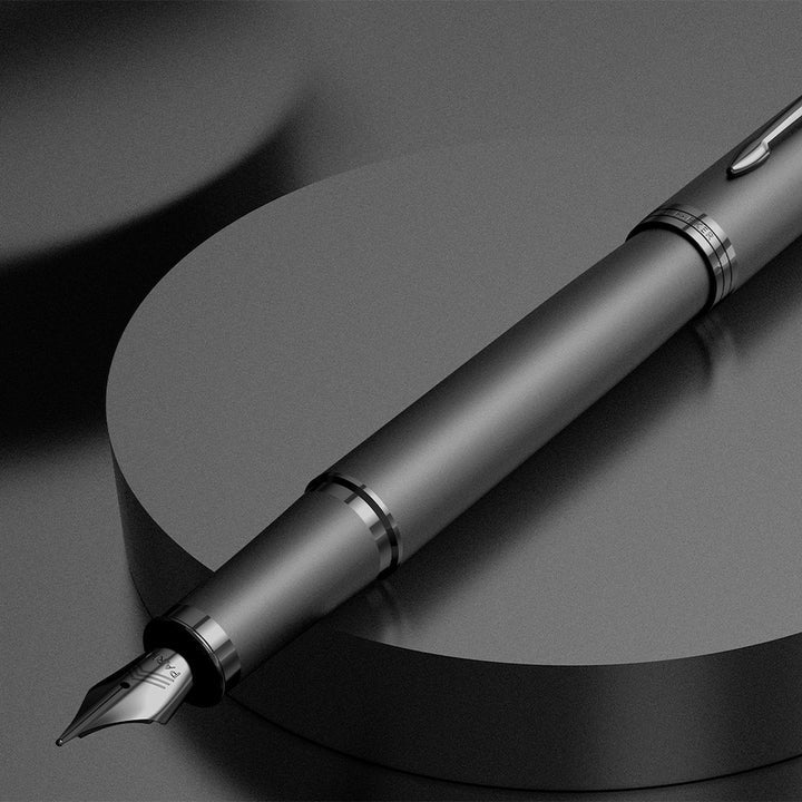 Parker IM PROFESSIONAL Fountain Pen in Monochrome Titanium — Parker fountain pen — precision nib writing instrument, at Cityluxe Singapore stationery store