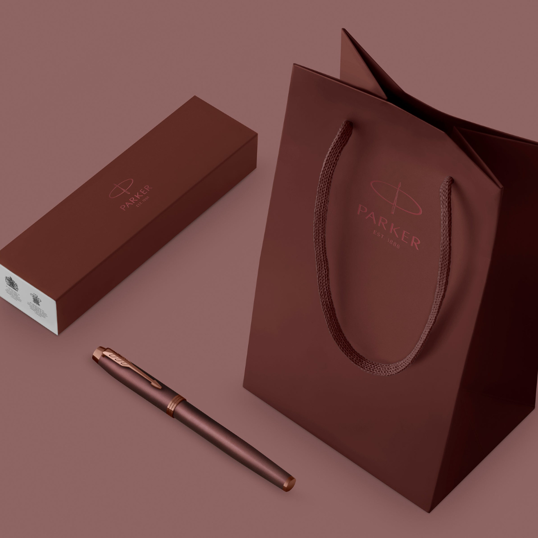 Parker IM PROFESSIONAL Rollerball Pen Monochrome Burgundy — flat lay