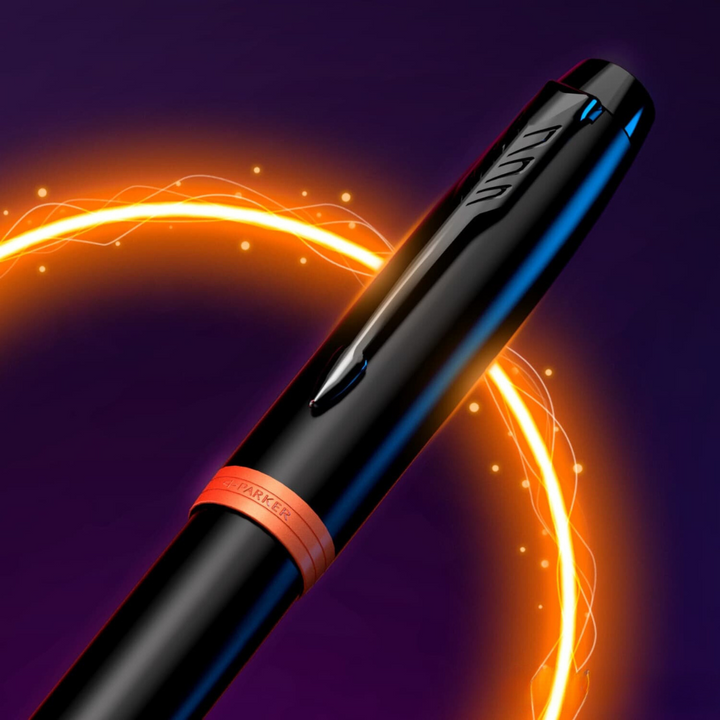 Parker IM PROFESSIONAL Vibrant Ring BT Fountain Pen Flame Orange — flat lay