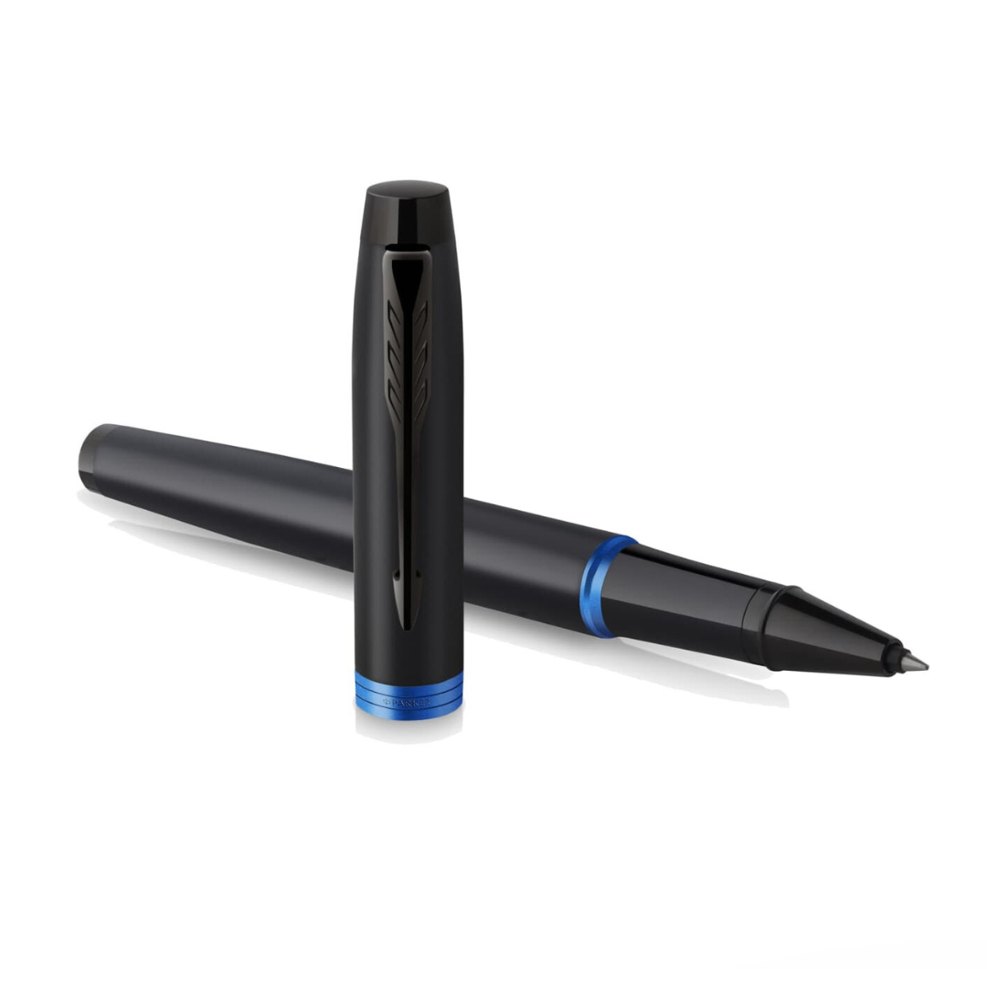 Parker IM PROFESSIONAL Vibrant Ring BT Rollerball Pen Marine Blue — flat lay