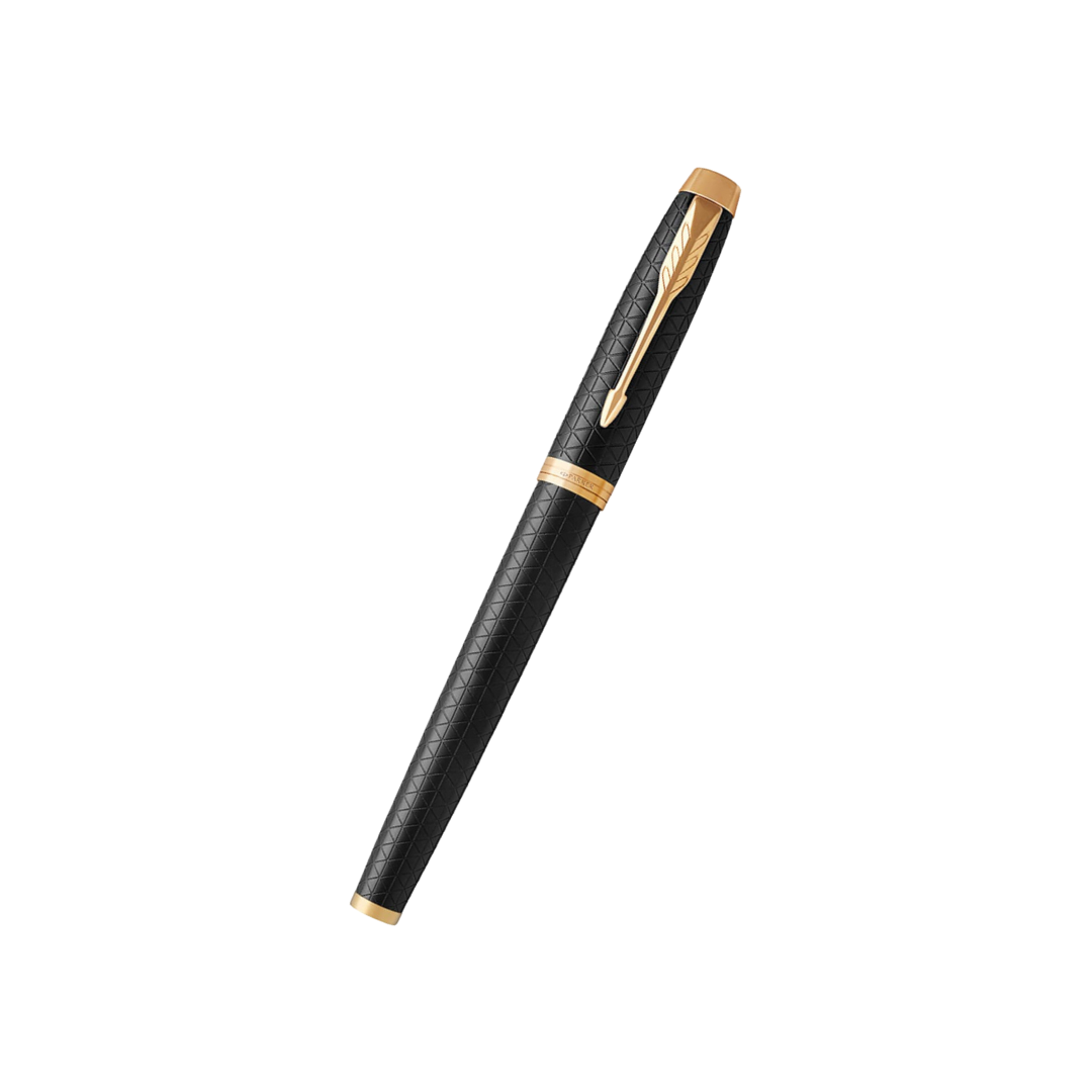 Parker IM Premium Fountain Pen - Black with Gold Trims — uncapped with cap posted