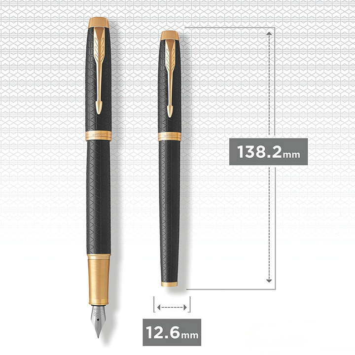 Parker IM Premium Fountain Pen - Black with Gold Trims — flat lay