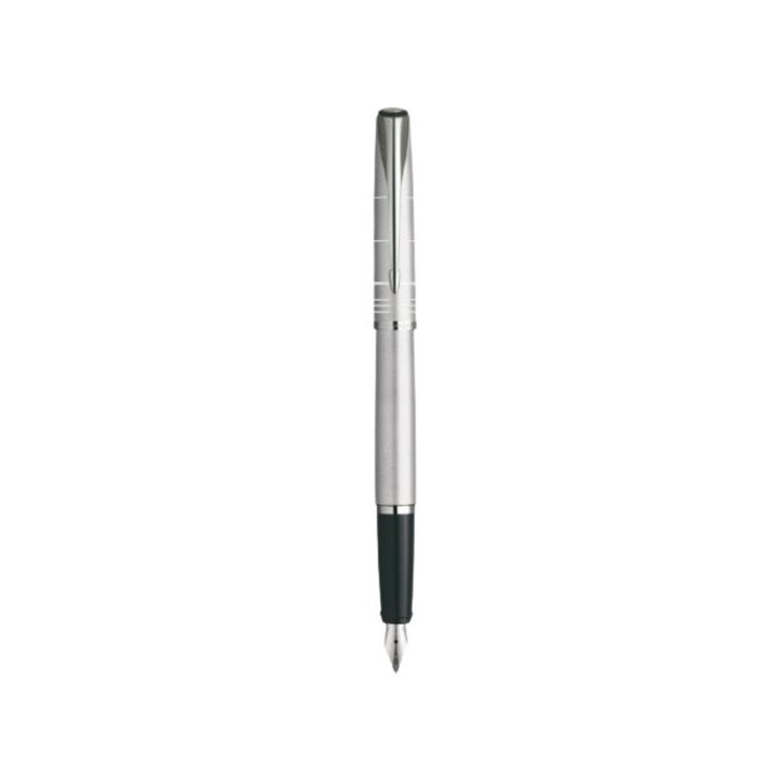 Parker Latitude 08 Icy Silver CT Fountain Pen - Medium Nib — uncapped with cap posted