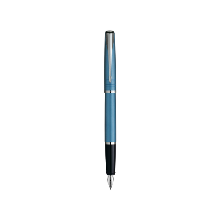 Parker Latitude Slate Blue CT Fountain Pen - Medium Nib — uncapped with cap posted