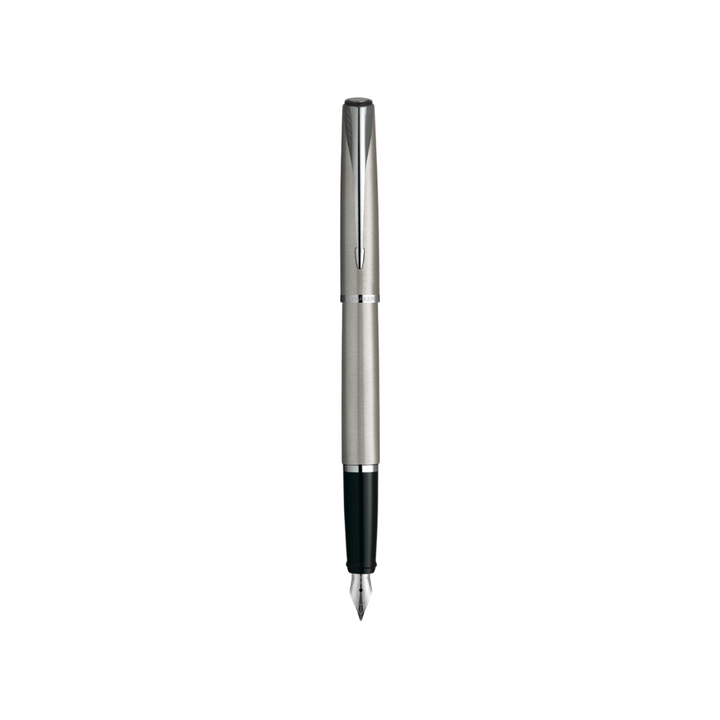 Parker Latitude Stainless Steel CT Silver Nib Fountain Pen - Medium Nib — uncapped with cap posted