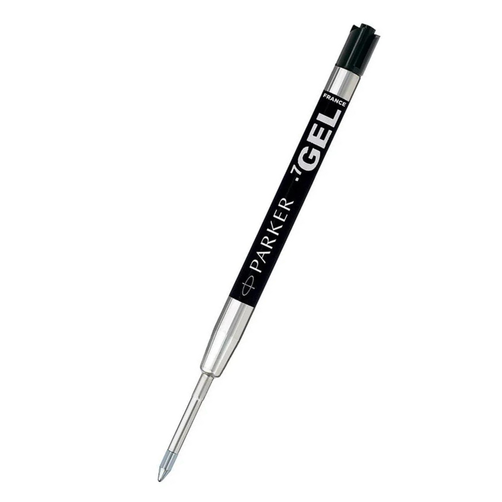 Parker Quink Gel Ballpoint Refill Medium 0.7mm - Black — uncapped with cap posted