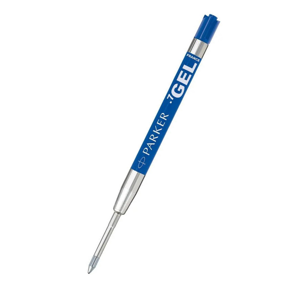 Parker Quink Gel Ballpoint Refill Medium 0.7mm - Blue — uncapped with cap posted