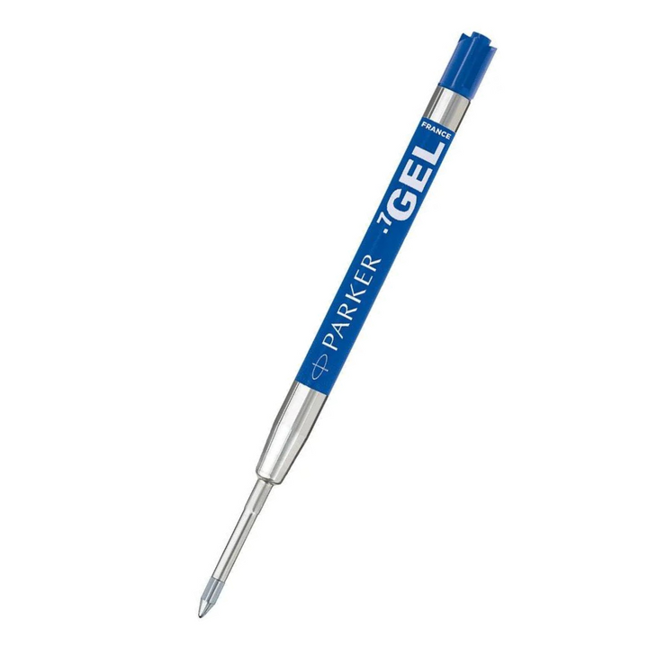 Parker Quink Gel Ballpoint Refill Medium 0.7mm - Blue — uncapped with cap posted