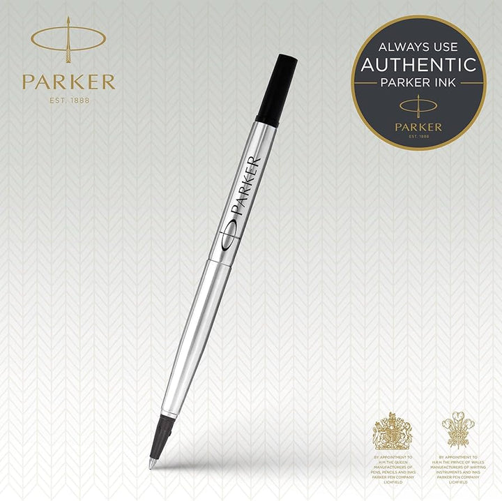 Parker Quink Rollerball Pen Refill - Medium Black (0.7mm) — uncapped with cap posted