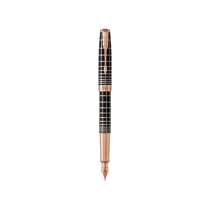 Parker Sonnet Brown Rubber PGT Fountain Pen - Medium — uncapped with cap posted
