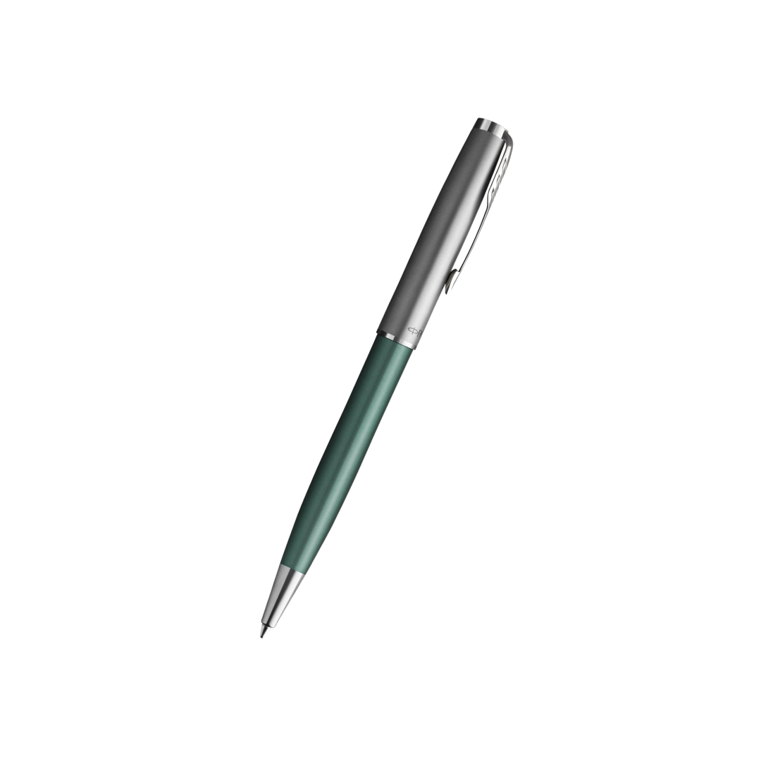 Parker Sonnet Essential SB CT Ballpoint Pen Green — uncapped with cap posted