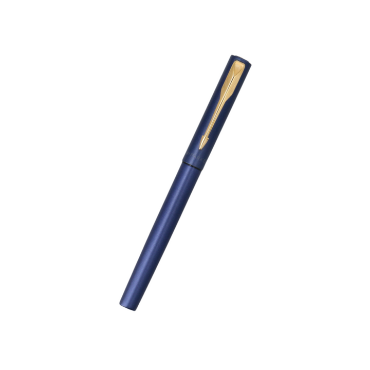 Parker Vector XL Rollerball Pen - Dark Blue with Gold Trim — uncapped with cap posted