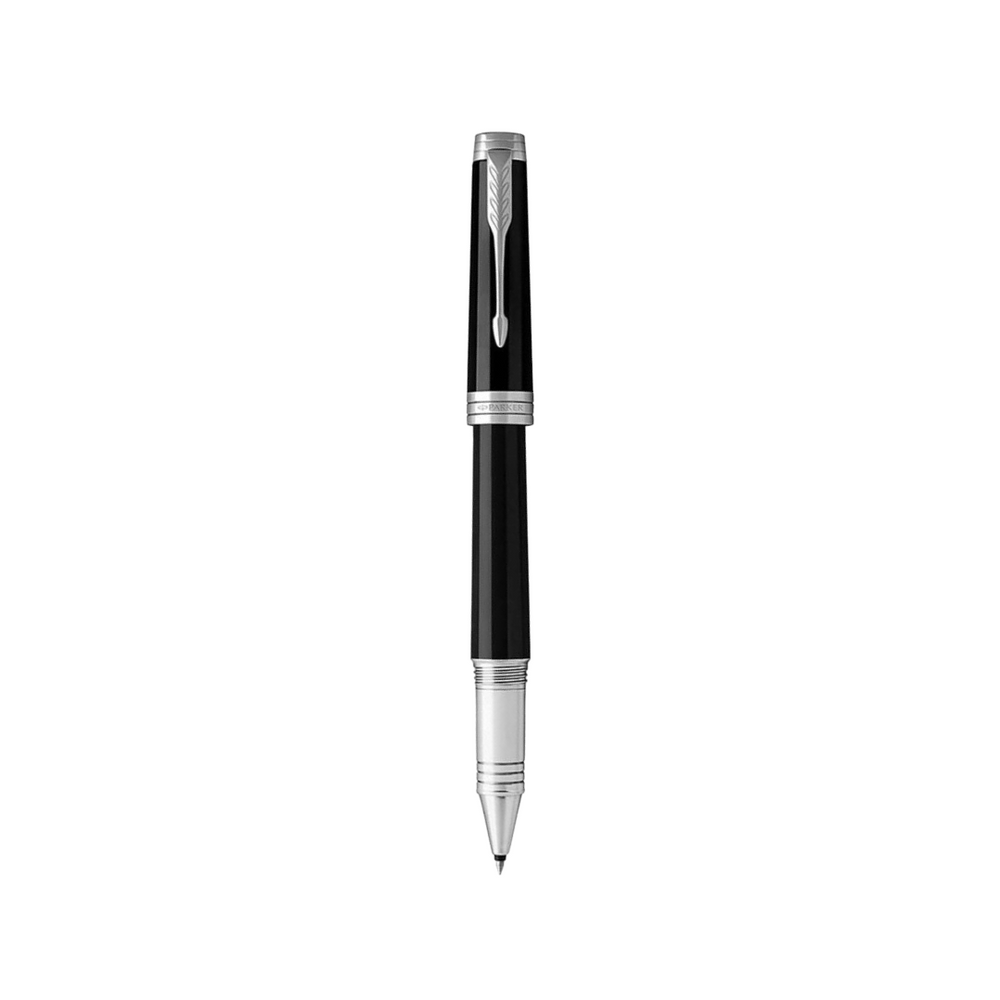 Parker Premier Black ST Rollerball Pen — uncapped with cap posted