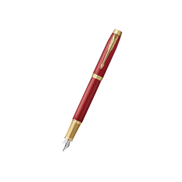 Parker IM Premium Fountain Pen - Red with Gold Trims — capped