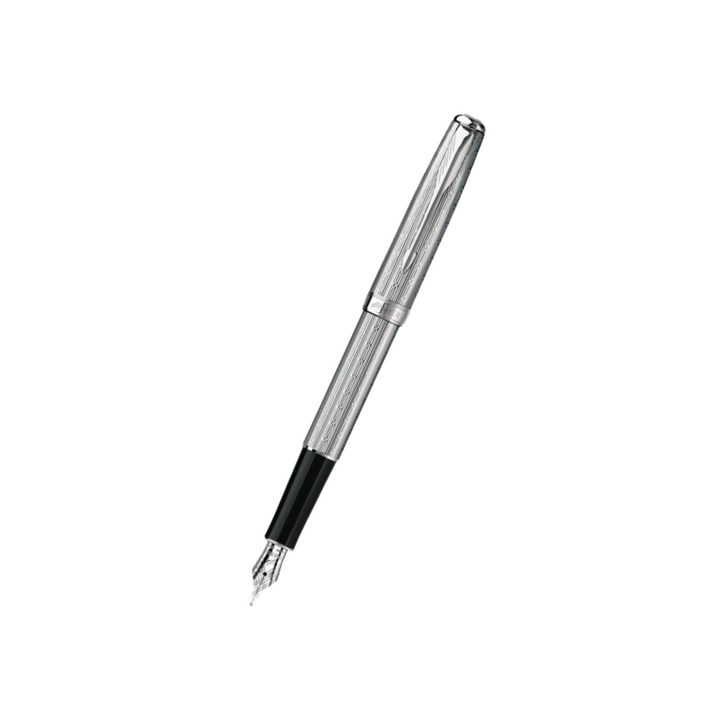 Parker Sonnet II Chrome Silvery Fountain Pen with Chrome Trims — capped