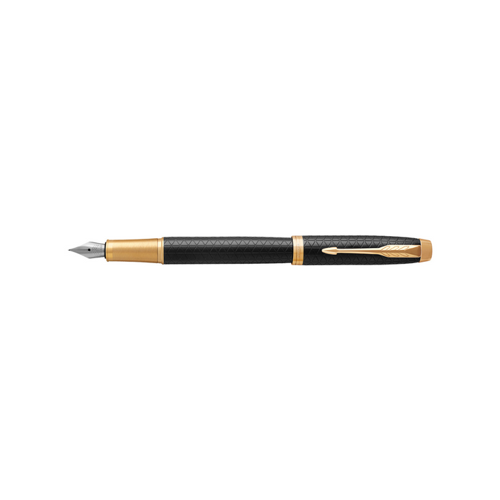 Parker IM Premium Fountain Pen - Black with Gold Trims — writing at an angle