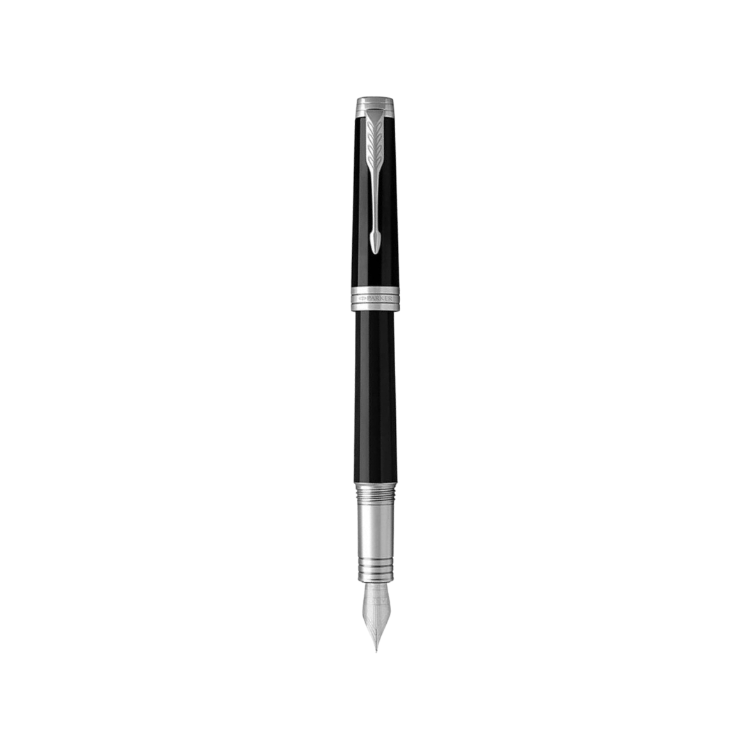 Parker Premier Black ST Fountain Pen — uncapped with cap posted