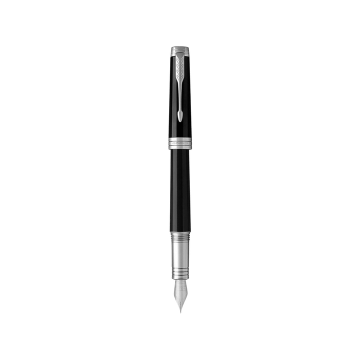 Parker Premier Black ST Fountain Pen — uncapped with cap posted