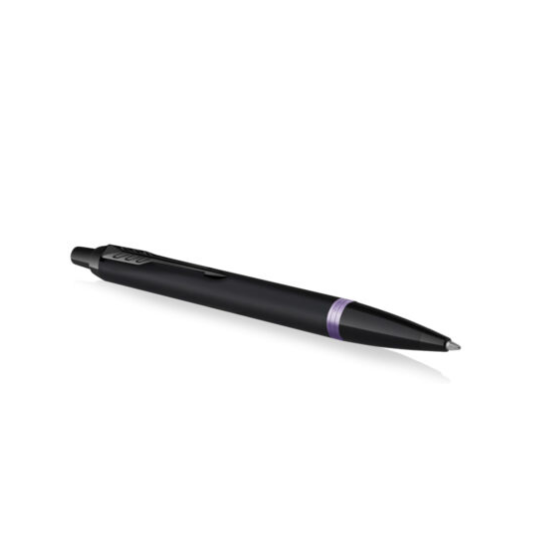 Parker IM PROFESSIONAL Vibrant Ring Ballpoint Pen Amethyst Purple — writing at an angle