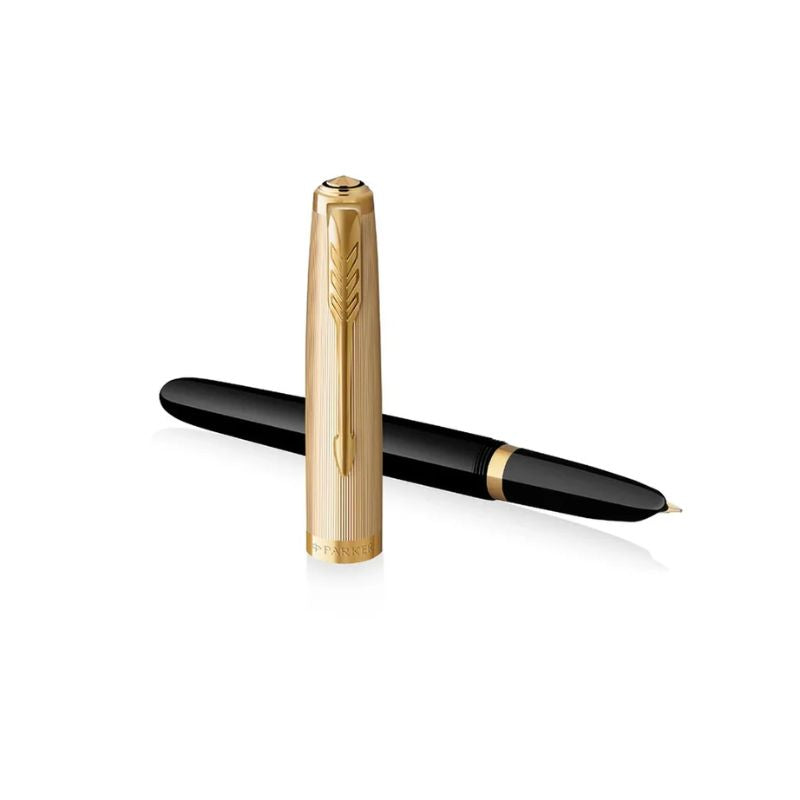 Parker 51 Deluxe Premium Black GT 18k Gold Nib Fountain Pen - Fine Nib — capped