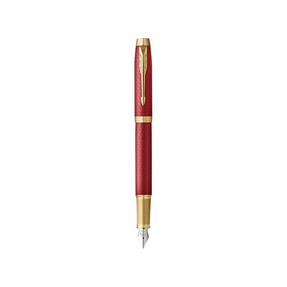 Parker IM Premium Fountain Pen - Red with Gold Trims — uncapped with cap posted