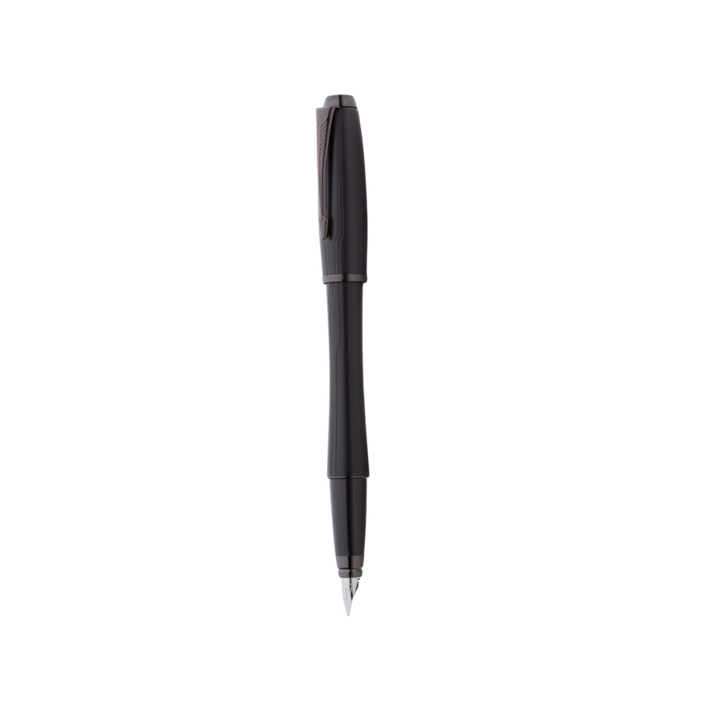 Parker Urban Premium Fountain Pen - Matte Black with Polished Black Trims — uncapped with cap posted