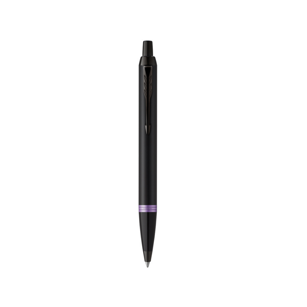 Parker IM PROFESSIONAL Vibrant Ring Ballpoint Pen Amethyst Purple — uncapped with cap posted