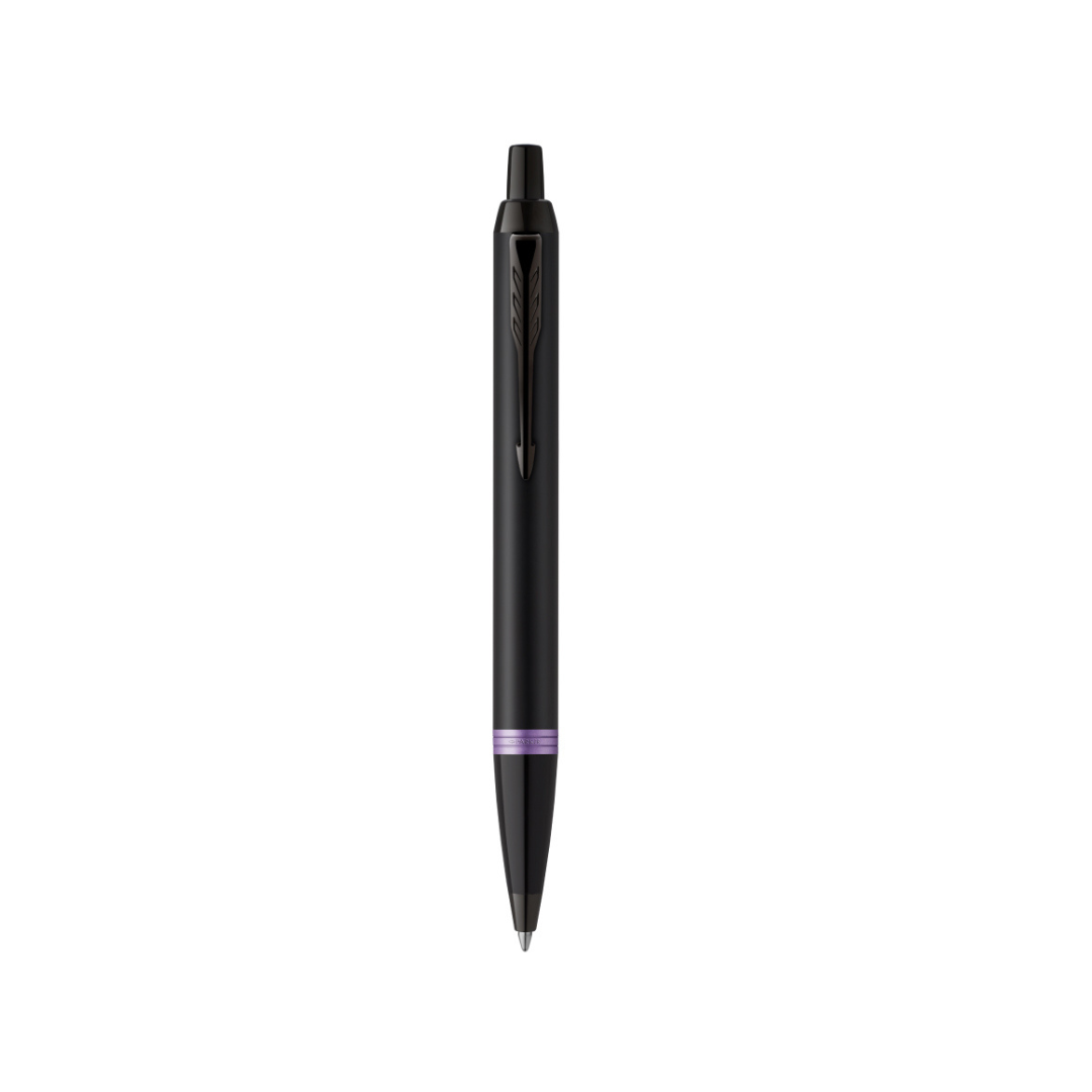Parker IM PROFESSIONAL Vibrant Ring Ballpoint Pen Amethyst Purple — uncapped with cap posted