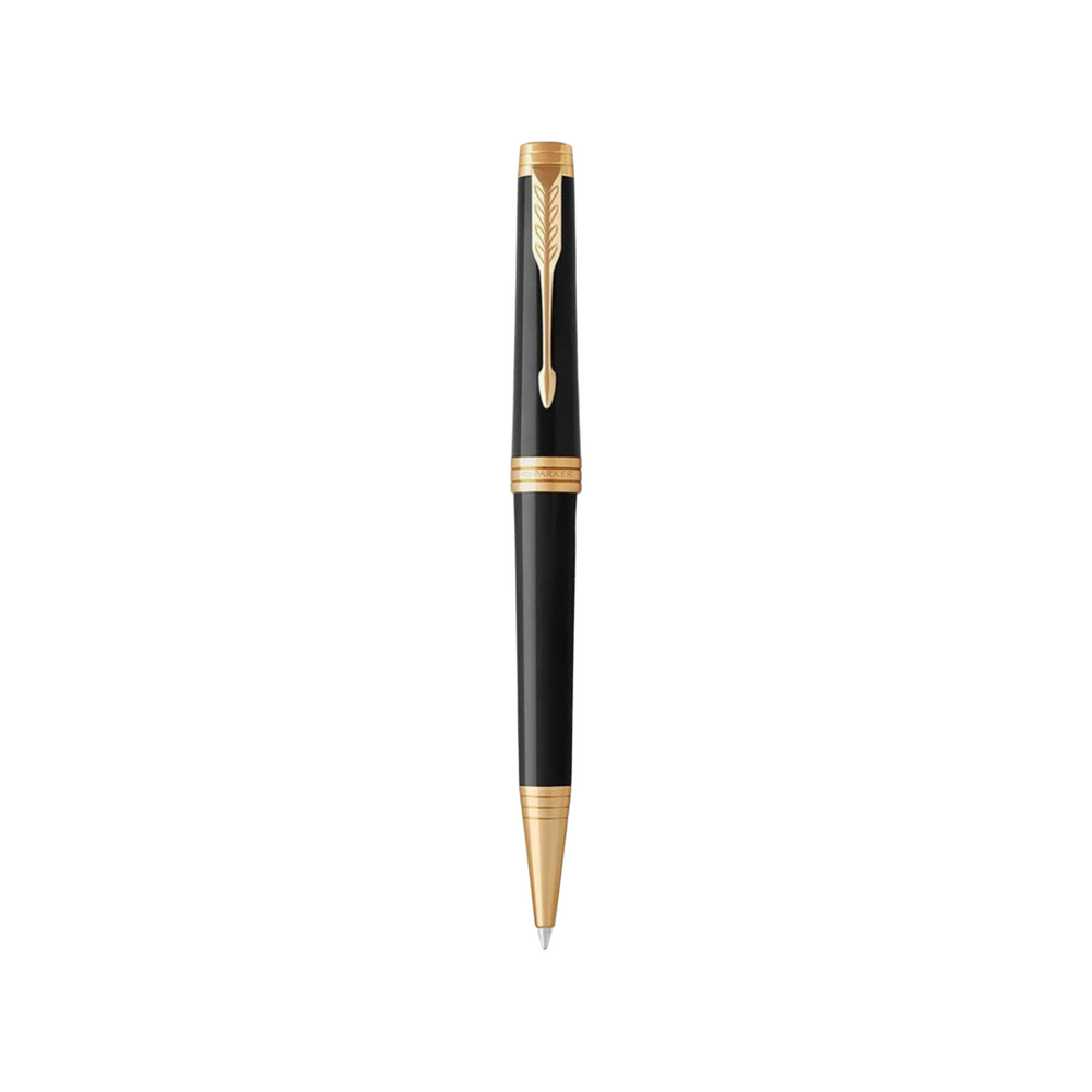 Parker Premier Black GT Ballpoint Pen — uncapped with cap posted