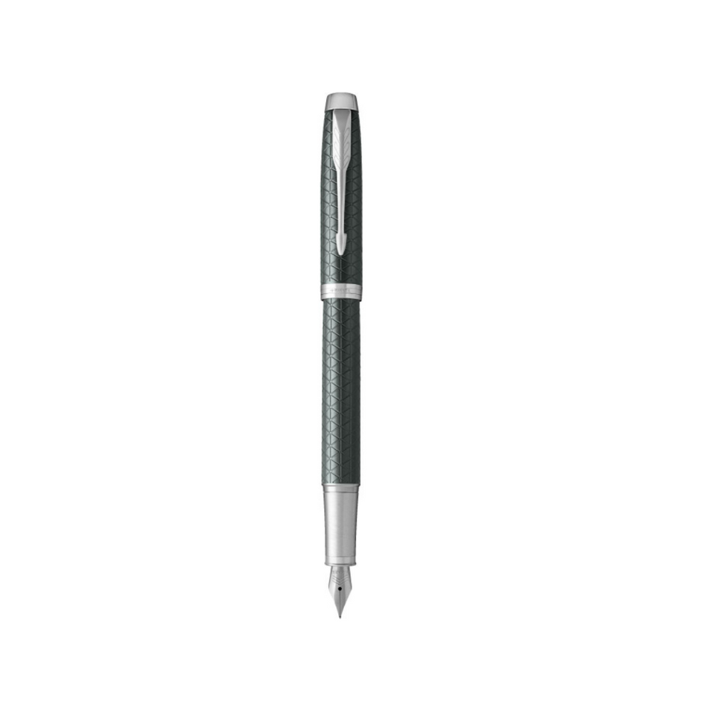 Parker IM Premium Fountain Pen - Pale Green with Chrome Trims — uncapped with cap posted