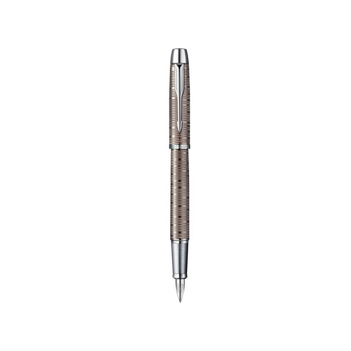 Parker IM Premium Fountain Pen - Brown Shadow with Chrome Trims — uncapped with cap posted
