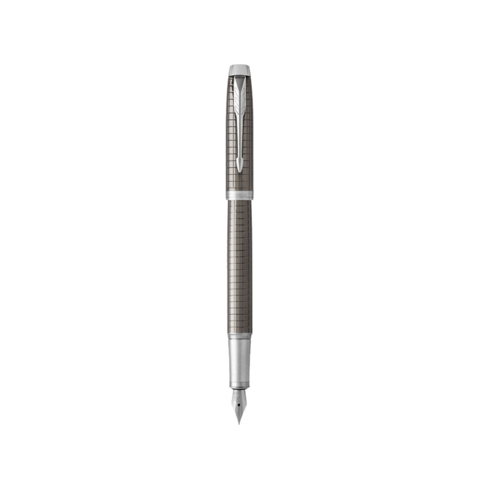 Parker IM Premium Fountain Pen - Dark Espresso with Chrome Trims — uncapped with cap posted