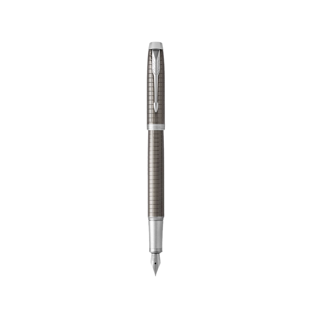Parker IM Premium Fountain Pen - Dark Espresso with Chrome Trims — uncapped with cap posted
