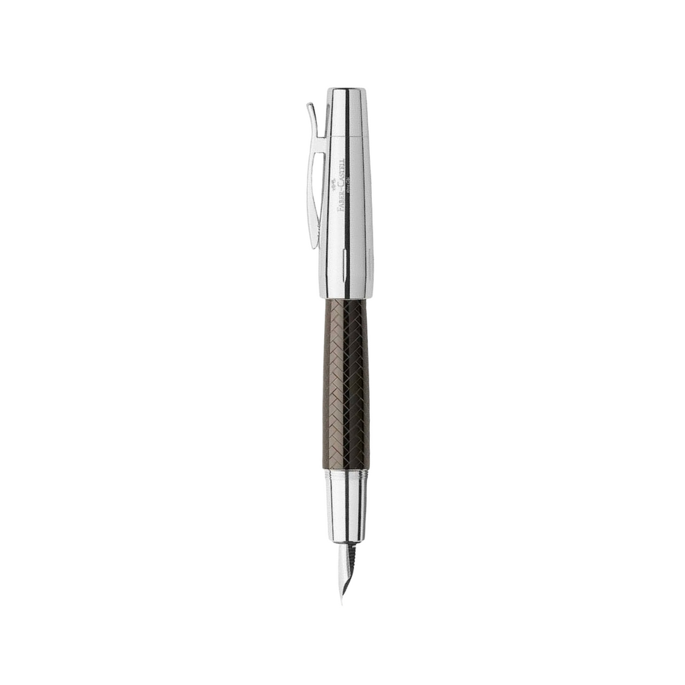 Faber-Castell E-Motion Resin Fountain Pen - Parquet Brown / Medium — uncapped with cap posted