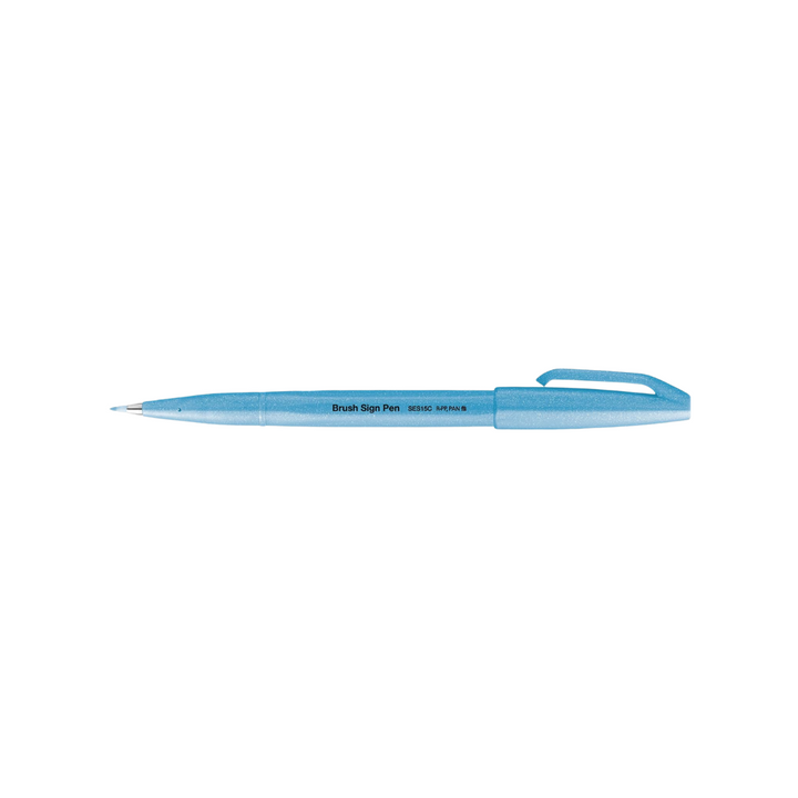 Pentel Brush Sign Pen - Fluorescent Blue — in use