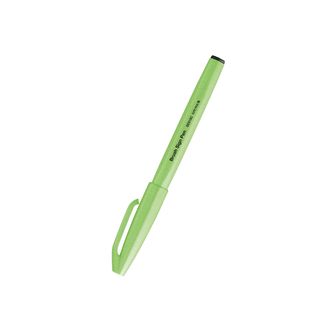 Pentel Brush Sign Pen - Fluorescent Green — detail view