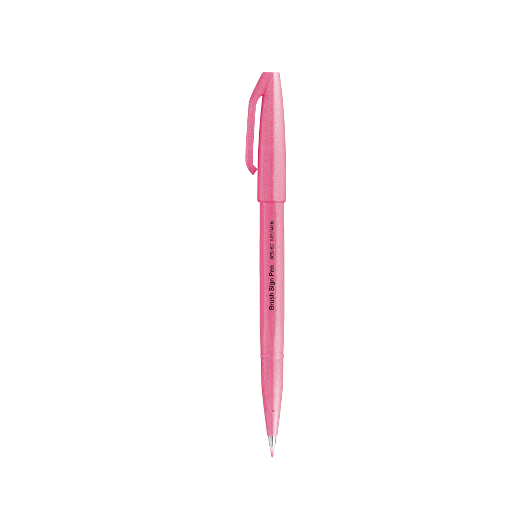 Pentel Brush Sign Pen - Fluorescent Pink — with packaging