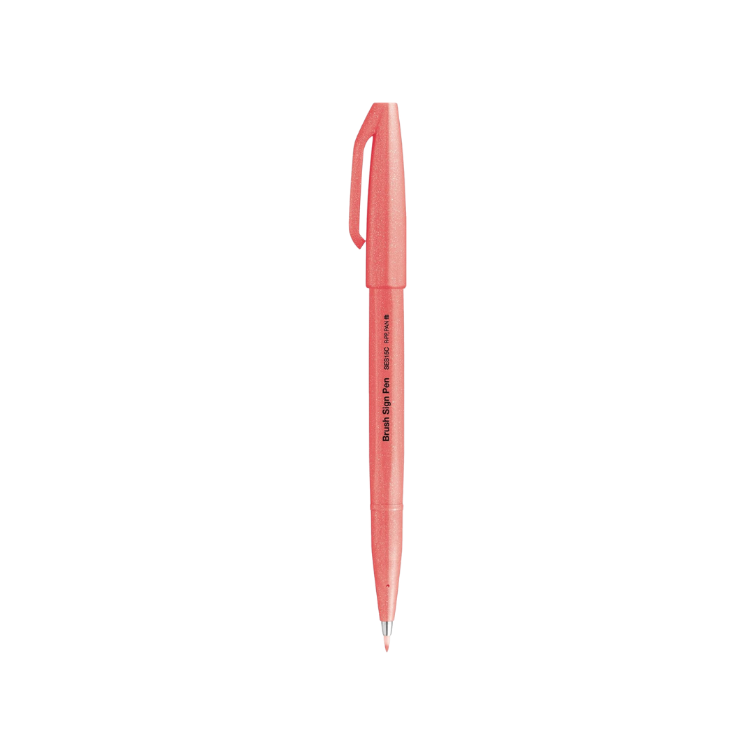 Pentel Brush Sign Pen - Fluorescent Red — with packaging