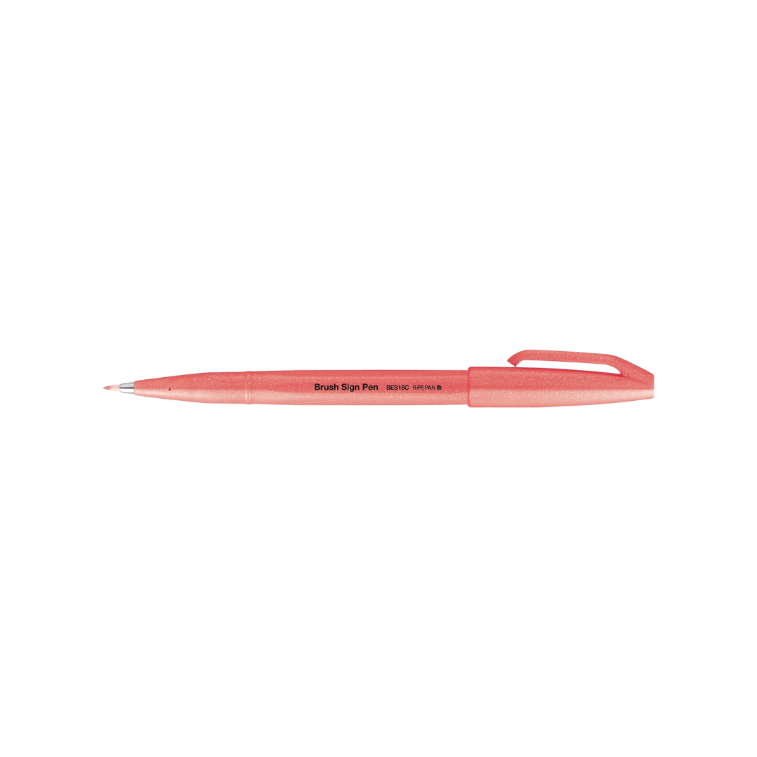 Pentel Brush Sign Pen - Fluorescent Red — in use