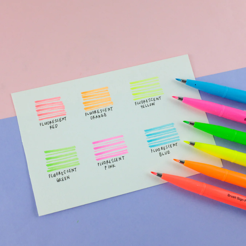 Pentel Brush Sign Pen - Fluorescent Red, Fluorescent Orange, Fluorescent Yellow,Fluorescent Green, Fluorescent Pink, &Fluo…
