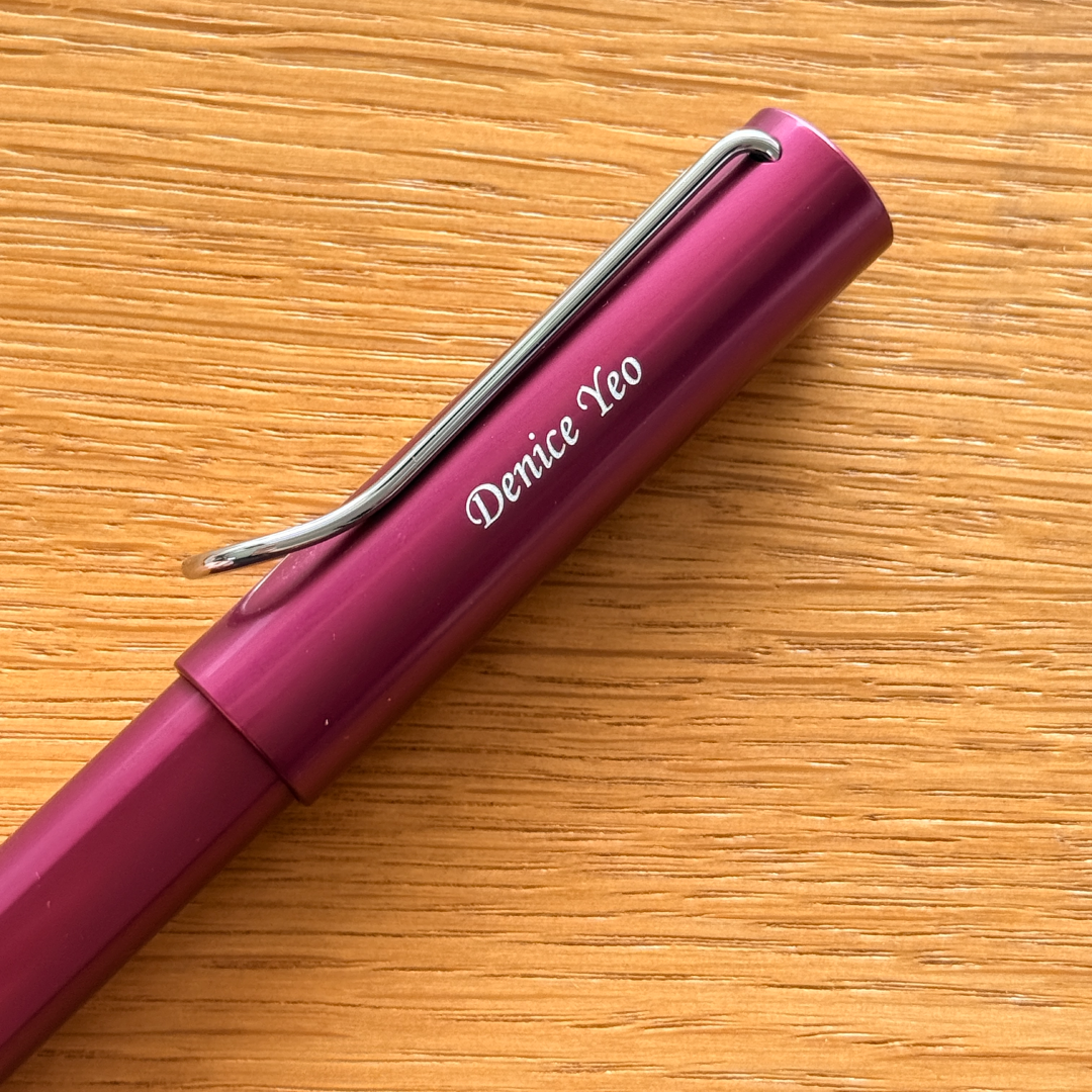 Personalised name engraving on Lamy AL-Star Rollerball Pen Black Purple